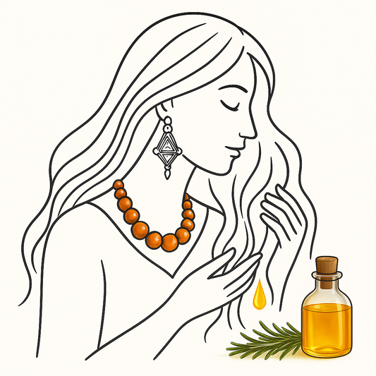 Amazigh woman applying natural oil ritual for hair and skin care inspired by Moroccan Atlas traditions