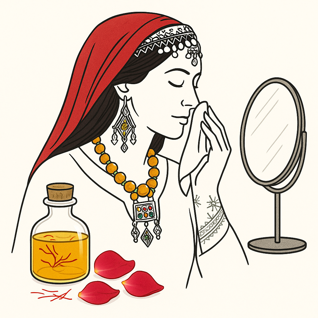 Morning glow ritual with rose water and saffron